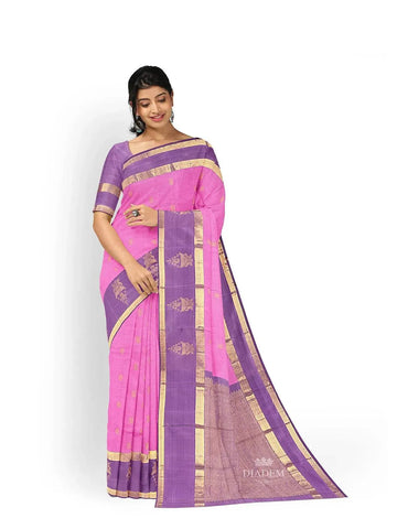Purple Kanchipuram Pattu Saree with Zari Butta & Zari Border - Diadem