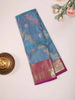 Blue Pure Kanchipuram Bridal Silk Saree with Floral Motif on the body and Contrast Zari Border - Diadem