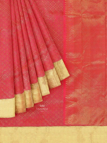 Pink Pure Kanchipuram Bridal Silk Saree with Zari Brocade on the body and Dense Zari Border - Diadem