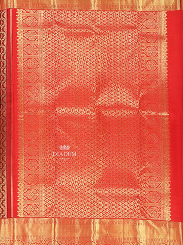 Maroon Pure Kanchipuram Bridal Silk Saree with Floral Motif on the body and Zari Border - Diadem