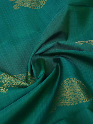 Teal Green Pure Kanchipuram Bridal Silk Saree with Flower Motifs on the Body with Zari Border - Diadem