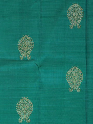 Teal Green Pure Kanchipuram Bridal Silk Saree with Flower Motifs on the Body with Zari Border - Diadem