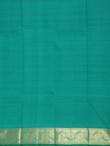 Teal Green Pure Kanchipuram Bridal Silk Saree with Flower Motifs on the Body with Zari Border - Diadem