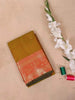 Brown Pure Kanchipuram Bridal Silk Saree with Floral Motif on the Body with Zari Border - Diadem