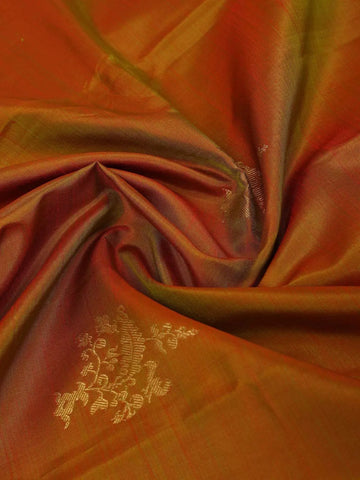 Brown Pure Kanchipuram Bridal Silk Saree with Floral Motif on the Body with Zari Border - Diadem