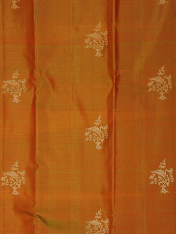 Brown Pure Kanchipuram Bridal Silk Saree with Floral Motif on the Body with Zari Border - Diadem
