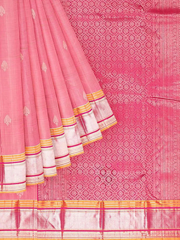Pink Pure Kanchipuram Bridal Silk Saree with Floral Motif on the body and Contrast Border - Diadem