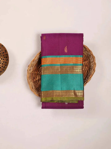 Purple Pure Kanchipuram Bridal Silk Saree with Paisley Motif on the body and Contrast Zari Border - Diadem