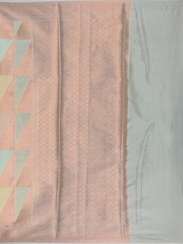 Peach Pastel Geometric Design Semi Tissue Saree - Diadem
