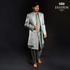 Pastel Green Raw Silk Geometric Circular Designed Sherwani Suit - Diadem