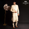 Cream White Raw Silk Floral Designed Sherwani Suit - Diadem