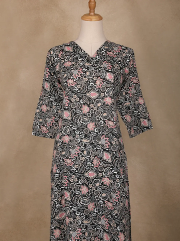 Black Floral Designed Cotton Salwar Suit - Diadem