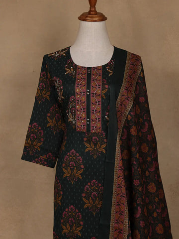 Green Floral Design Printed Cotton Salwar Suit - Diadem