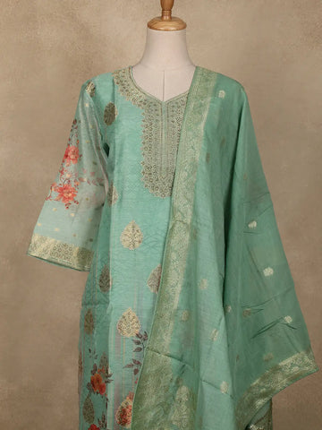Pastel Green Floral Designed Semi Silk Salwar Suit - Diadem