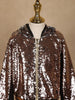 Black with Bronze Sequins Embellished Hoodie Jacket - Diadem