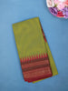 Leaf Green Cotton Saree with Maroon & Zari Border - Diadem
