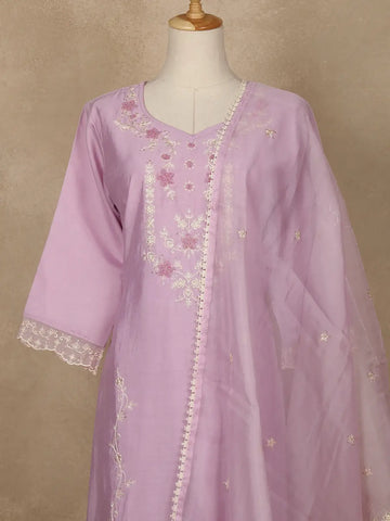 Lavender Floral Embroidered Silk Cotton Salwar Suit - Diadem