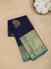 Dark Navy Blue Floral Woven Pure Kanchipuram Silk Saree - Diadem