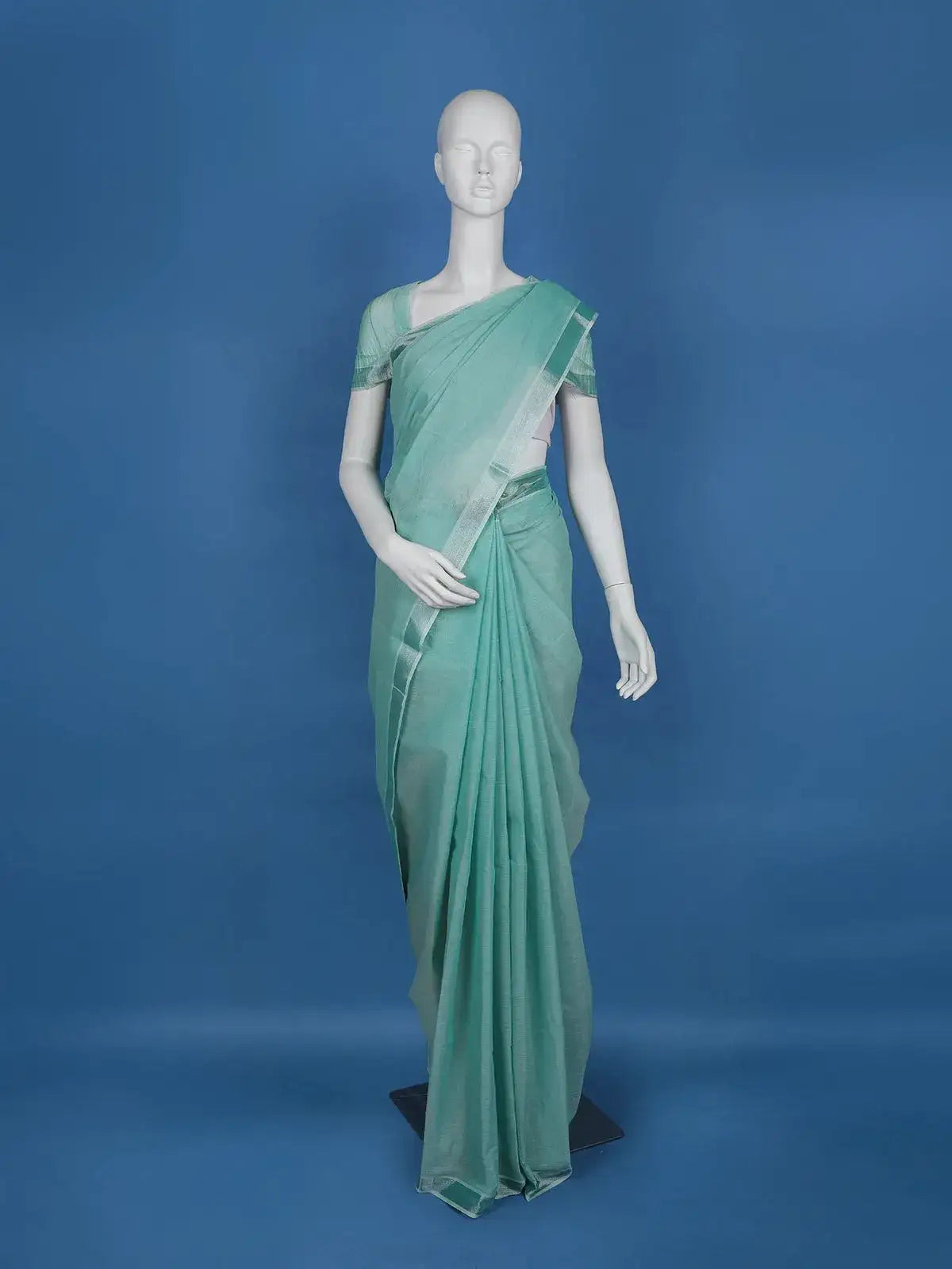 Aqua Green With Designed Border Cotton Saree - Diadem