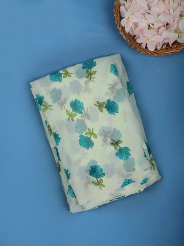 White Floral Printed Georgette Saree - Diadem