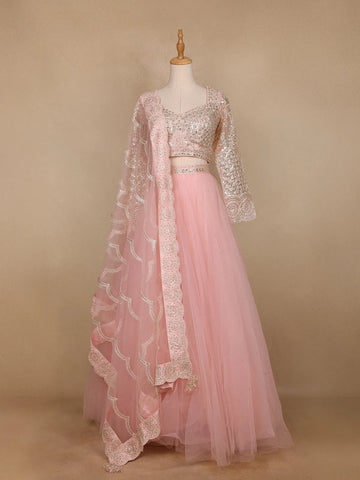 Pastel Pink Floral Designed Bridesmaid Lehenga - Diadem