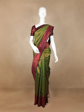 Olive Green Geometric Motifs Art Silk Saree - Diadem