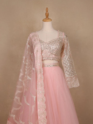 Pastel Pink Floral Designed Bridesmaid Lehenga - Diadem