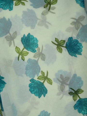 White Floral Printed Georgette Saree - Diadem