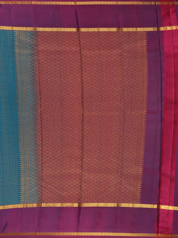 Blue Checkered Woven Pure Kanchipuram Silk Saree - Diadem