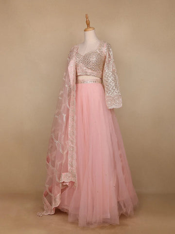 Pastel Pink Floral Designed Bridesmaid Lehenga - Diadem