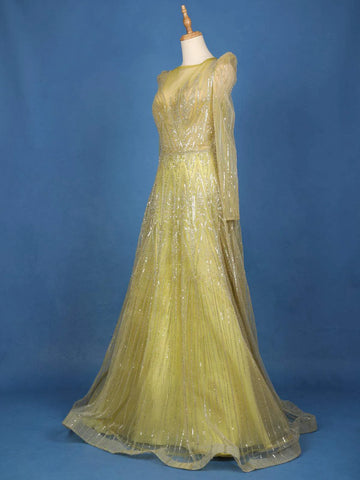 Pale Green Net Geometric Embroidered Designed Bridal Gown - Diadem