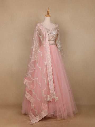 Pastel Pink Floral Designed Bridesmaid Lehenga - Diadem