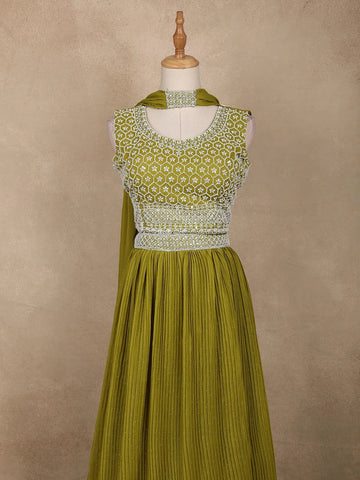 Green Floral Embroidered Crepe Bridesmaids Lehenga - Diadem