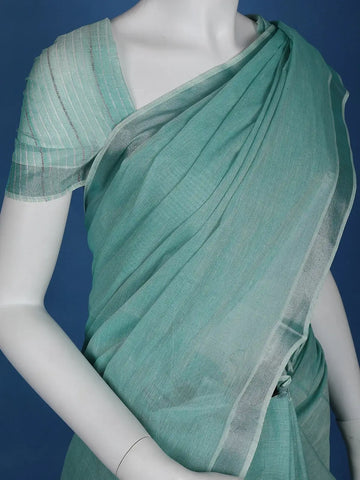Aqua Green With Designed Border Cotton Saree - Diadem