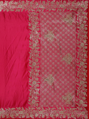 Queen Pink Floral Designed Bridal Banarasi Silk Saree - Diadem