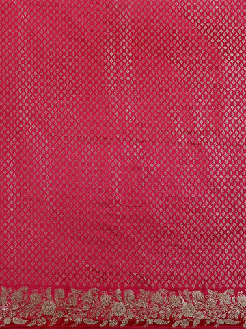 Queen Pink Floral Designed Bridal Banarasi Silk Saree - Diadem