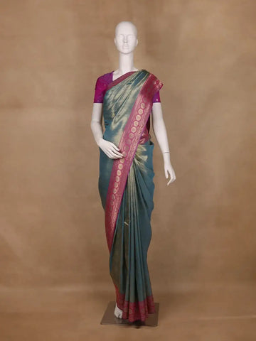 Blue Floral Designed Fancy Banarasi Silk Saree - Diadem