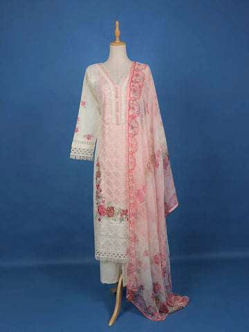 Baby Pink Floral Embroidery Cotton Salwar Suit - Diadem