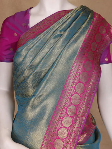Blue Floral Designed Fancy Banarasi Silk Saree - Diadem
