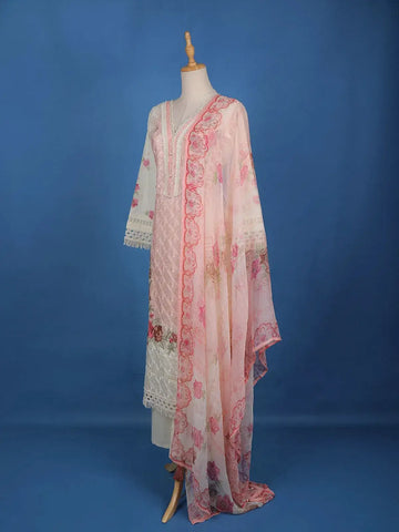 Baby Pink Floral Embroidery Cotton Salwar Suit - Diadem