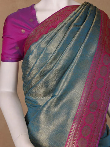Blue Floral Designed Fancy Banarasi Silk Saree - Diadem