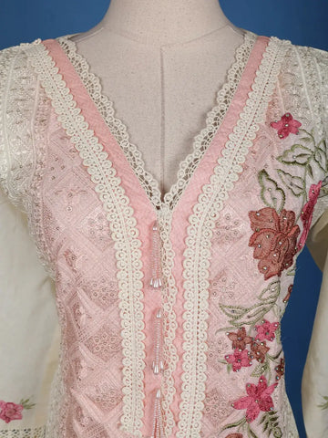 Baby Pink Floral Embroidery Cotton Salwar Suit - Diadem