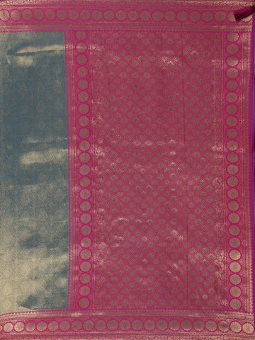 Blue Floral Designed Fancy Banarasi Silk Saree - Diadem