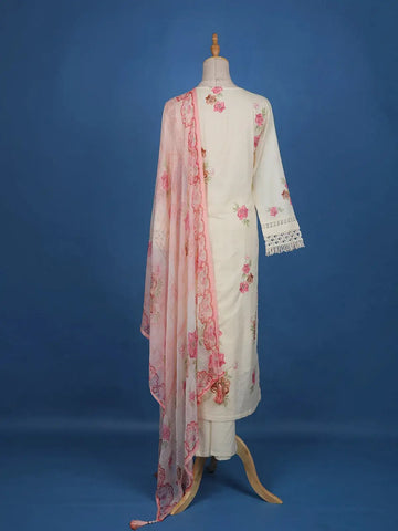 Baby Pink Floral Embroidery Cotton Salwar Suit - Diadem