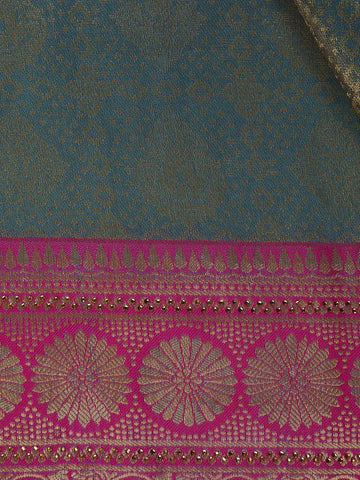 Blue Floral Designed Fancy Banarasi Silk Saree - Diadem