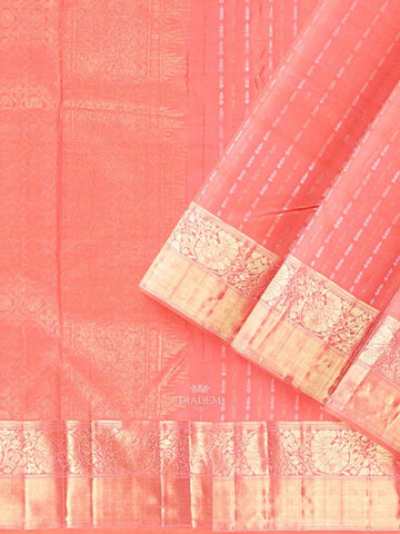 Orange Pure Kanchipuram Bridal Silk Saree with Floral Motif on the Body and Zari Border - Diadem