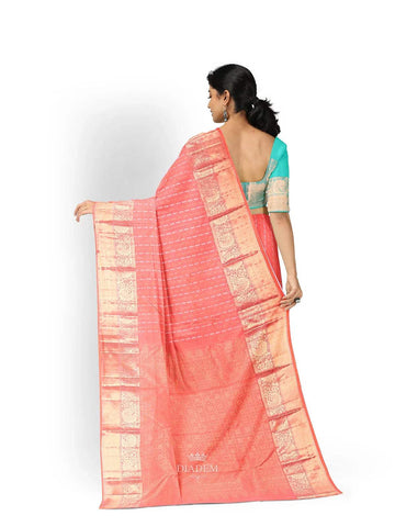 Orange Pure Kanchipuram Bridal Silk Saree with Floral Motif on the Body and Zari Border - Diadem