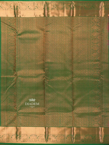 Red Pure Kanchipuram Bridal Silk Saree with Peacock Motif on the body and Zari Border - Diadem