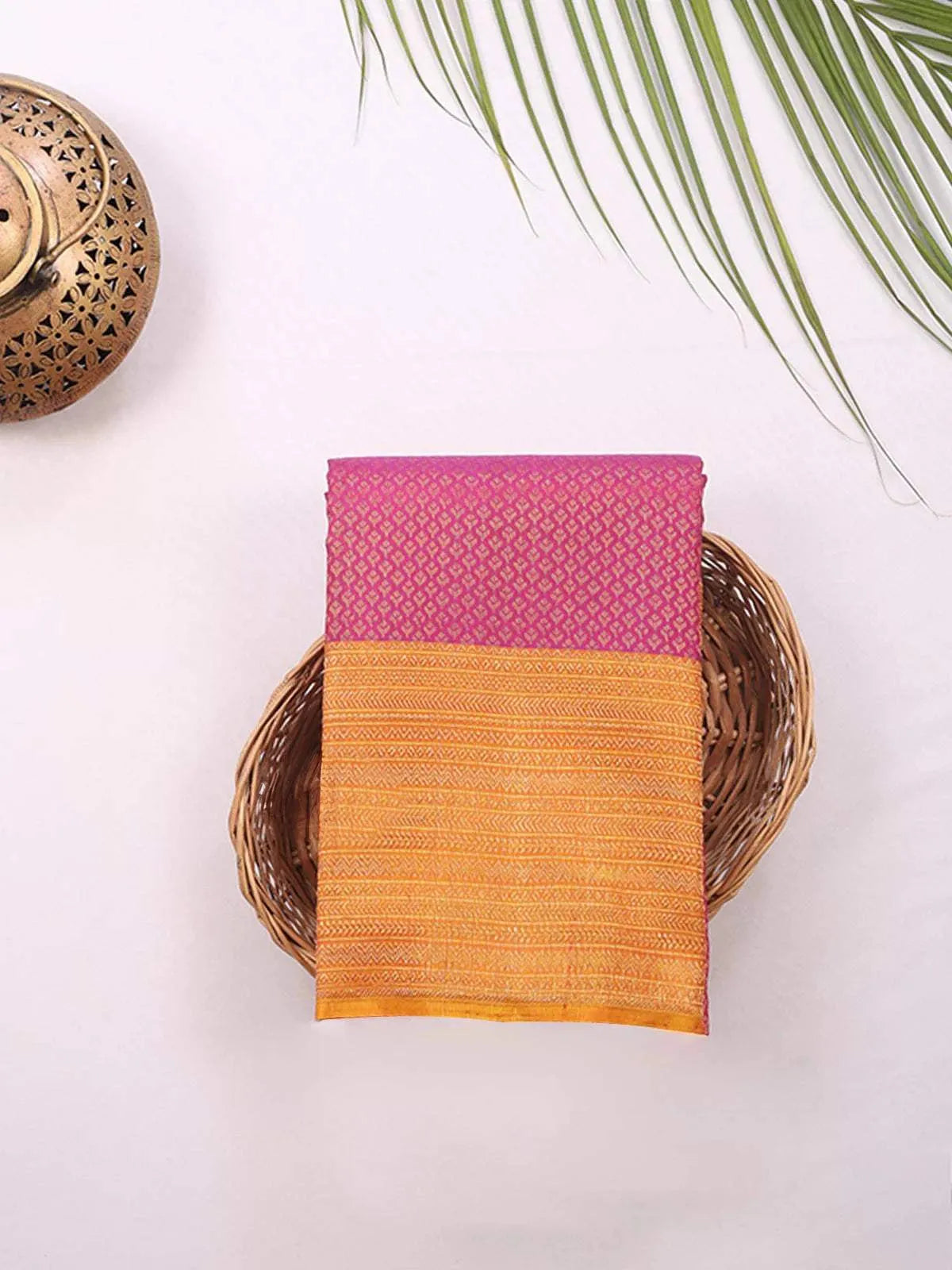 Pink Pure Kanchipuram Bridal Silk Saree with Zari Brocade on the body and Contrast Zari Border - Diadem