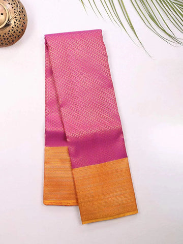 Pink Pure Kanchipuram Bridal Silk Saree with Zari Brocade on the body and Contrast Zari Border - Diadem